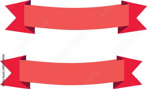 Red ribbon banners with curved designs Vector