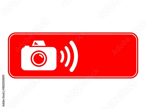 Red rectangular banner with a white camera icon and signal waves