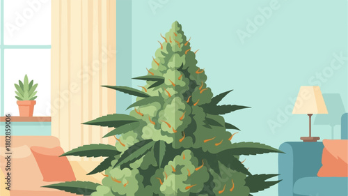 Indoor potted plant with soft furnishings and ambient light