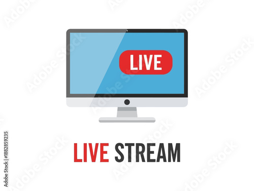 Live stream computer screen with red "LIVE" icon and text "LIVE STREAM"