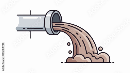 Industrial pipe expelling dirty brown liquid into a white background