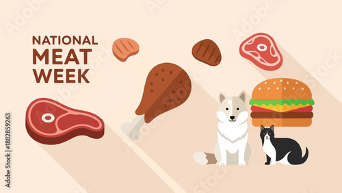National Meat Week celebration with various meats and pets