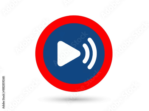Play button with sound waves symbol for multimedia and streaming services