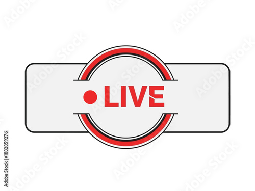 Live broadcast symbol with a red dot and a circular frame, graphic illustration