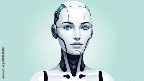Futuristic robot portrait with striking blue eyes