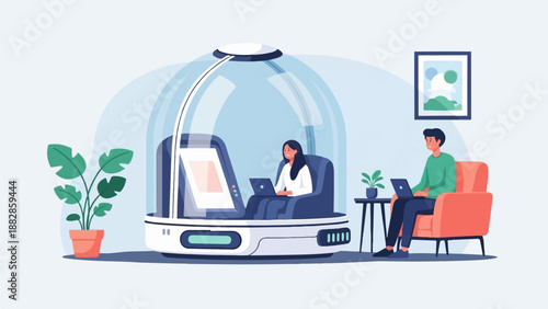 Futuristic pod workspace and comfortable home office setup