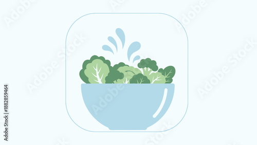 Fresh Salad Bowl With Clean Water Splash, Healthy Eating And Organic Food