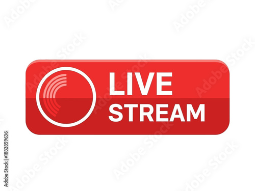 Live Stream Button - Red Rectangular Button with Live Stream Text and Icon