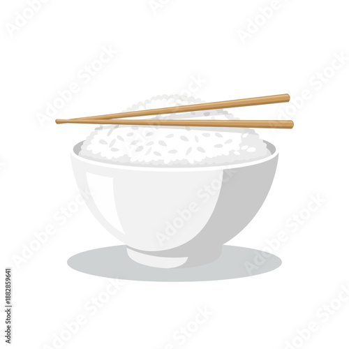 Freshly Cooked Rice Served In A White Bowl With Chopsticks Resting At The Top