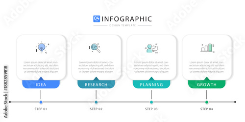 Timeline infographic template. 4 Step timeline journey, calendar Flat simple infographics design template. presentation graph. Business concept with 4 options, vector illustration.