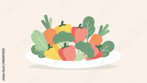 Fresh Vegetables Arrangement on a Plate in a Modern Minimalist Style Illustration