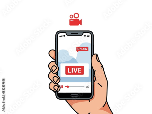 Live streaming on mobile phone with camera icon