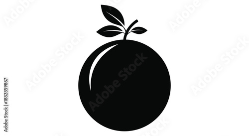 A striking depiction of a single round fruit with a leafy stem presented as a bold black silhouette high quality professional