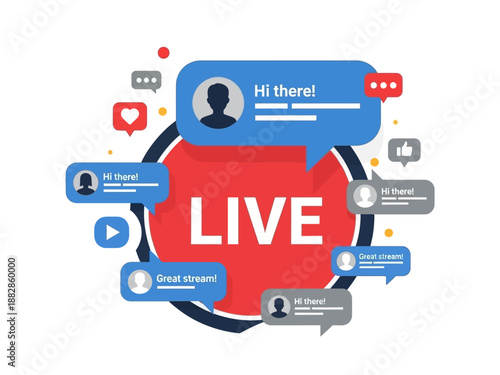 Live Streaming Social Media Concept with Chat Bubbles and Icons