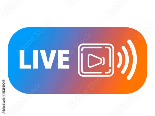 Live stream broadcasting with play button and sound wave icon on gradient background