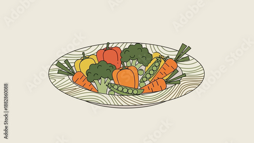 Freshly Prepared And Colorful Vegetables Arranged On A Decorative Plate