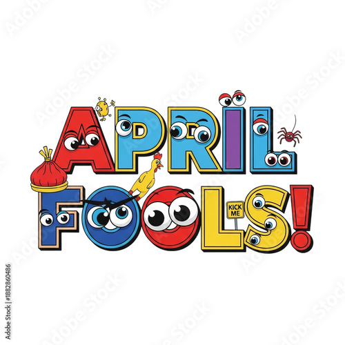 Colorful April Fools Cartoon Banner With Big Letters, Playful Faces, And Bright Expressions