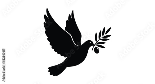 a striking depiction of a bird in flight carrying an olive branch representing peace and harmony a beautiful silhouette high quality