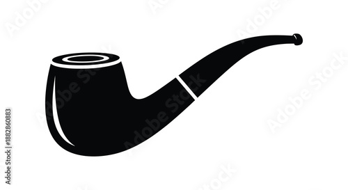 A strikingly simple black and white illustration depicting a classic curved smoking pipe presented as a bold silhouette high quality professional