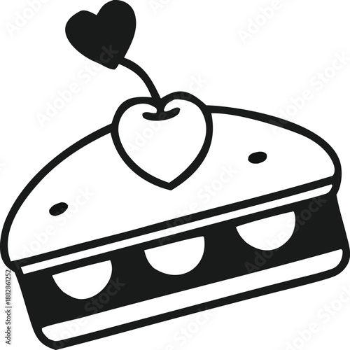 Delightful slice of heart-shaped cherry topped cake Vector