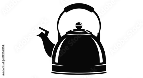 A striking black depiction of a traditional metal teapot with a curved spout and handle presented as a silhouette high quality