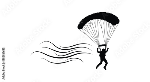 A striking depiction of a skydiver gracefully descending with an open parachute rendered as a bold silhouette high quality professional detailed