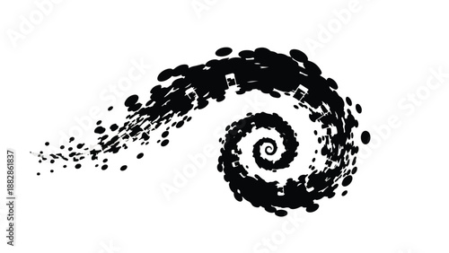 Dynamic black ink spiral forming a swirling abstract shape on white background