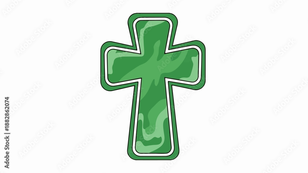 Fototapeta premium Green cross with marbled texture and white outline