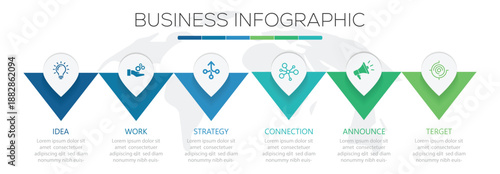 Arrows workflow steps. Concept of arrow business model with 6 successive steps. can be used for workflow diagram, info chart, web design. vector illustration. 