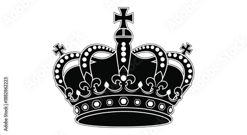 A detailed rendering of a classic royal crown showcasing ornate designs and a regal aesthetic presented as a silhouette high quality