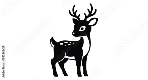 A charming depiction of a reindeer showcasing its elegant posture and spotted coat in a striking black silhouette high quality professional