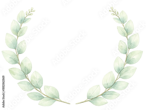 Watercolor eucalyptus half wreath botanical illustration isolated on transparent background