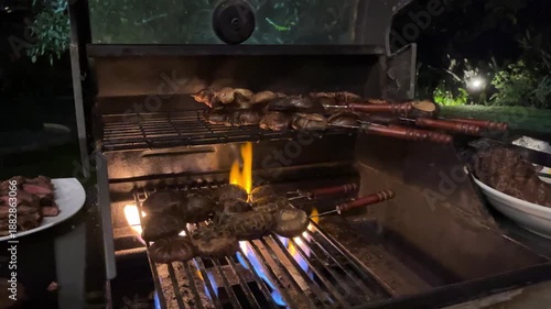 Wallpaper Mural Grilling skewered shiitake mushrooms using a gas grill in the night Torontodigital.ca