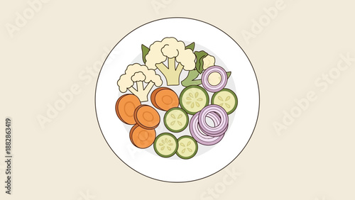 Freshly Prepared Plate Of Colorful Vegetables Ready For A Healthy And Nutritious Meal