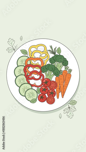 Freshly Prepared Plateful of Colorful Vegetables, Ideal for Healthy Eating and Nutrition