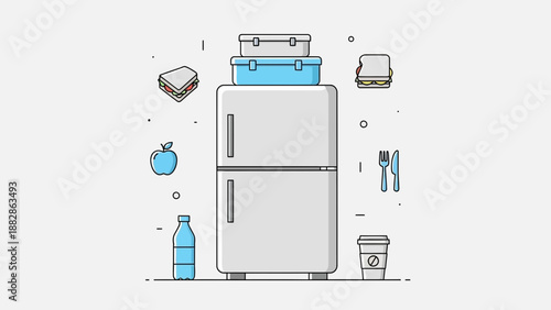 Fridge And Lunchbox Composition Showing Fresh Foods and Healthy Meal Preparations