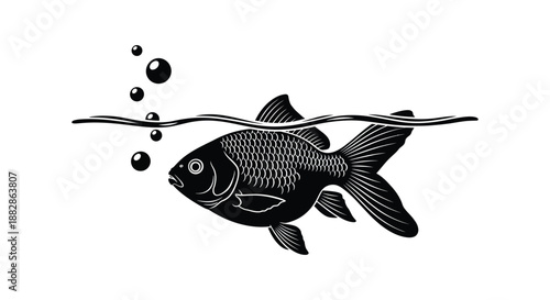 black and white fish swimming underwater with bubbles silhouette high quality professional detailed modern elegant stylish clean crisp vibrant colorful digital
