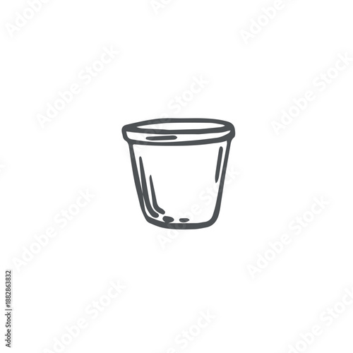 Clay flower pot, vector graphic illustration garden supplies. Ceramic container for house plant. Hand drawn doodle illustration element of floriculture isolated. Clipart for card, sticker, textile.