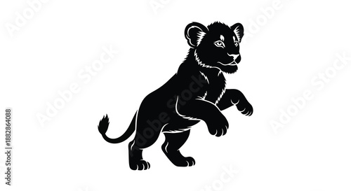 a black silhouette of a lion cub standing on its hind legs looking forward silhouette high quality professional detailed modern elegant