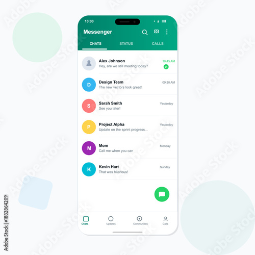 A user views the chat list in a messaging application on their smartphone. Names and messages from different contacts are displayed on the screen.