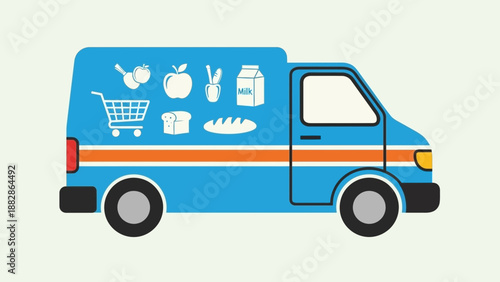 Grocery Delivery Truck With Food Icons Representing Freshness and Convenience Delivery