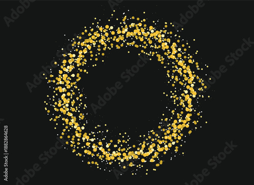 Vector gold sparkles on black background. Golden dust texture for advertising. Glamour design for poster or banner. Vector illustration