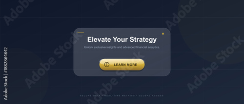 A website banner invites viewers to elevate their business strategy by accessing exclusive insights and advanced financial analytics. A button prompts users to learn more about the services offered.