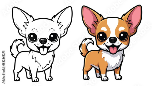 a charming illustration depicts two adorable chihuahua dogs one black and white the other a warm tan color