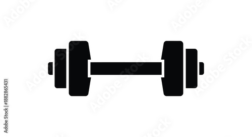 A stark black dumbbell design is prominently displayed against a white background offering a simple yet powerful athletic symbol silhouette