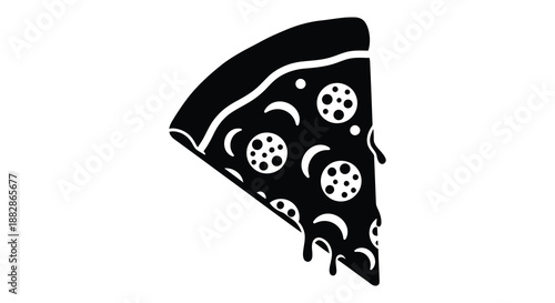 A striking depiction of a single pizza slice showcasing pepperoni toppings and a darkened outline presented as a silhouette high quality