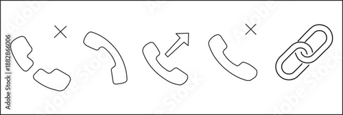 abstract variable stroke outline icons showing call actions connection and communication symbols