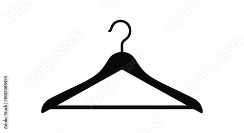A simple black coat hanger stands alone depicted as a stark outline against a white background showcasing a minimalist silhouette