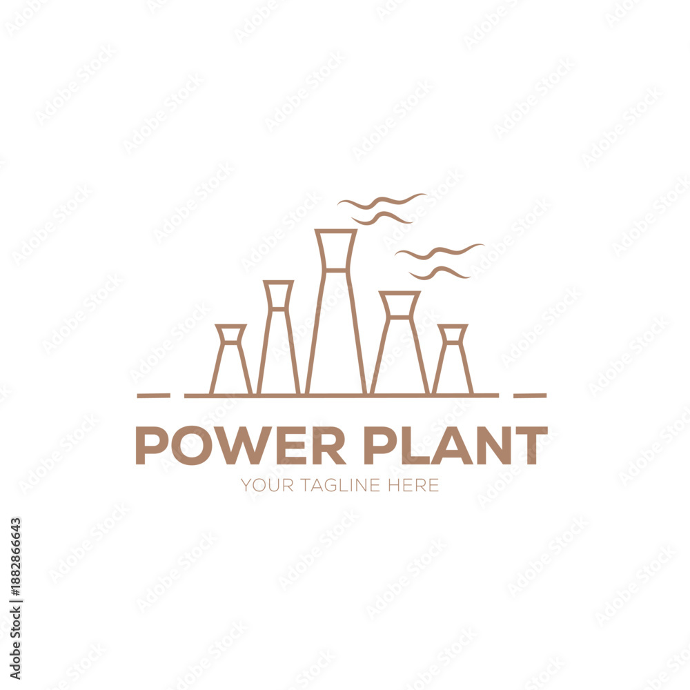 Obraz premium Power plant logo, Industrial Energy & Cooling Tower Symbol