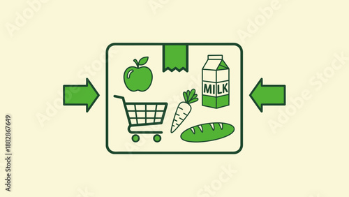 Grocery Shopping: Fresh Food Delivered with Arrows Symbolizing Supply Chain Process